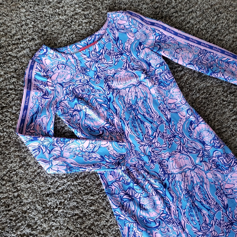 LILLY PULITZER Pink and Blue Long-Sleeve Jellyfish Dress Size XS